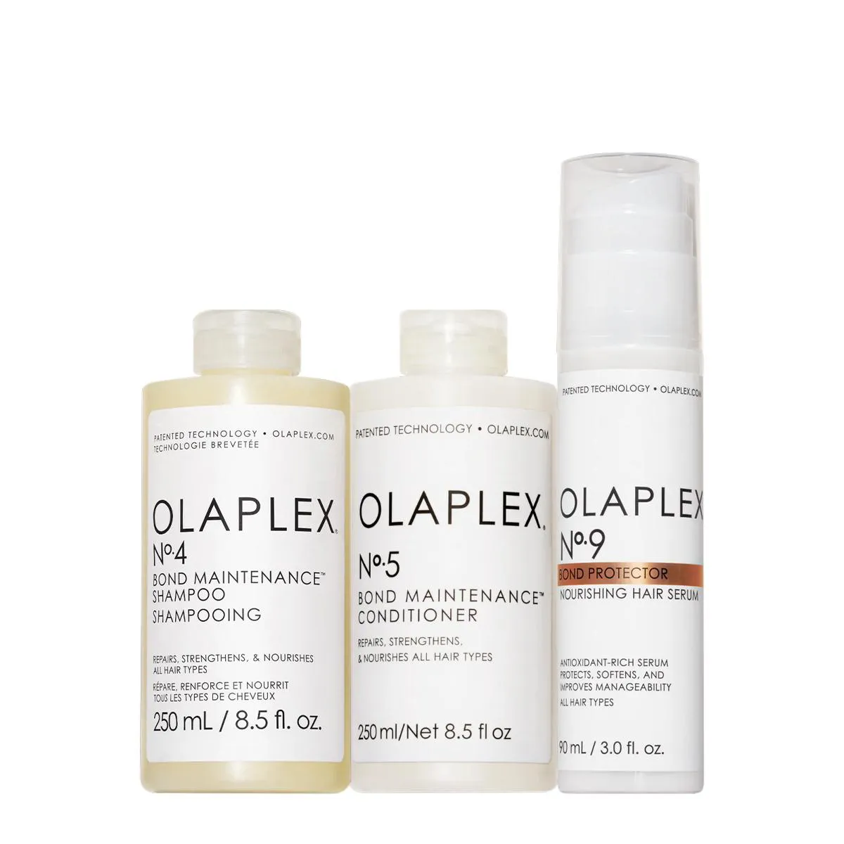 KIT OLAPLEX NO. 4 NO. 5 NO. 9 BOND MAINTENANCE PROTECTOR DUO SéRUM (3 PRODUTOS)