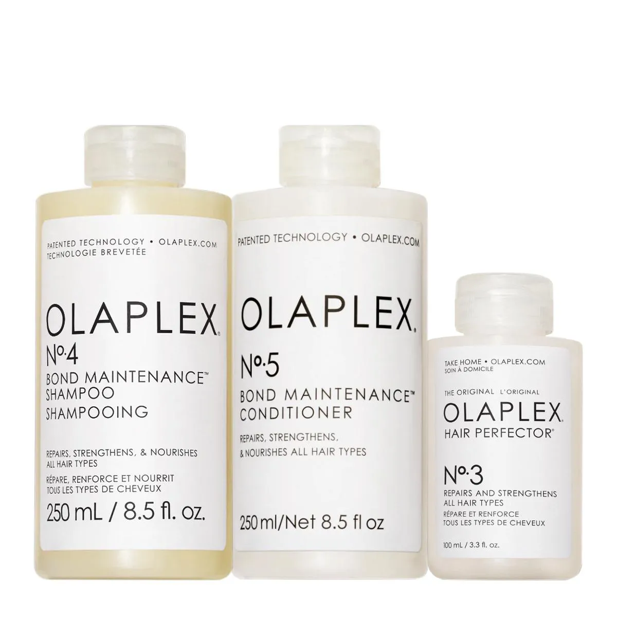 KIT OLAPLEX NO. 4 NO. 5 NO. 3 BOND HAIR PERFECTOR DUO TRATAMENTO (3 PRODUTOS)