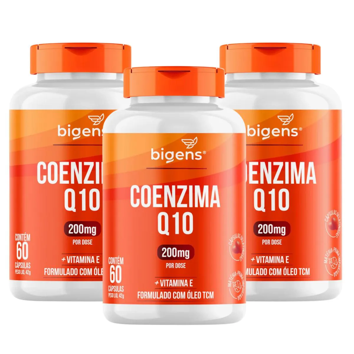 3X COENZIMA Q10 200MG + VITAMINA E + TCM BIGENS 60 CAPSULAS SEM Sabor