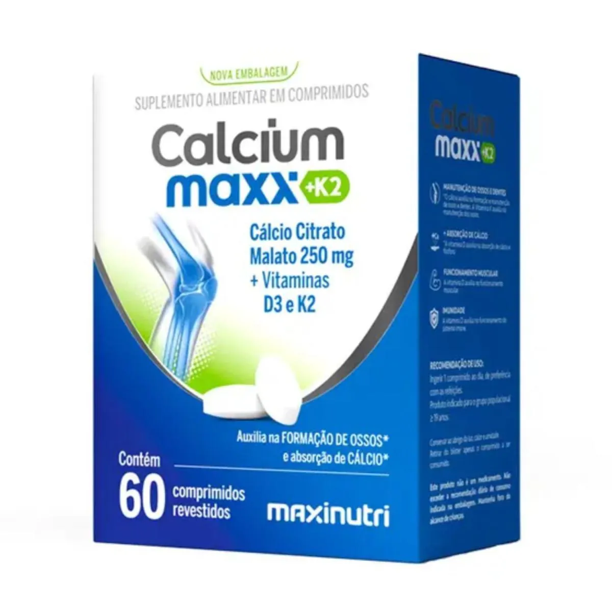SUPLEMENTO CáLCIO MAXX, VITAMINA D3 E K2 60CAPS - MAXINUTRI