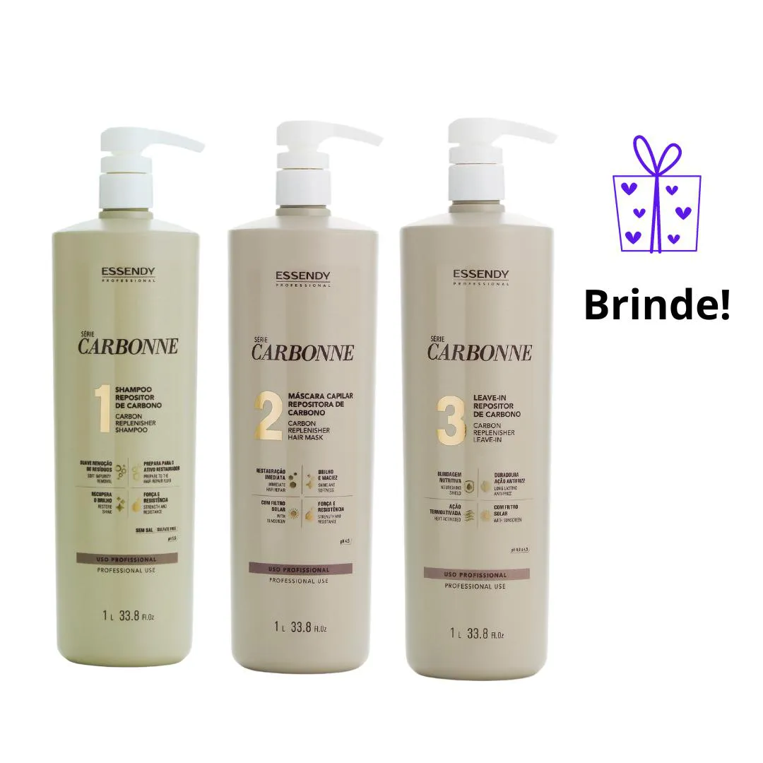 KIT ESSENDY CARBONNE SHAMPOO 1 LITRO + MÁSCARA  + LEAVE-IN