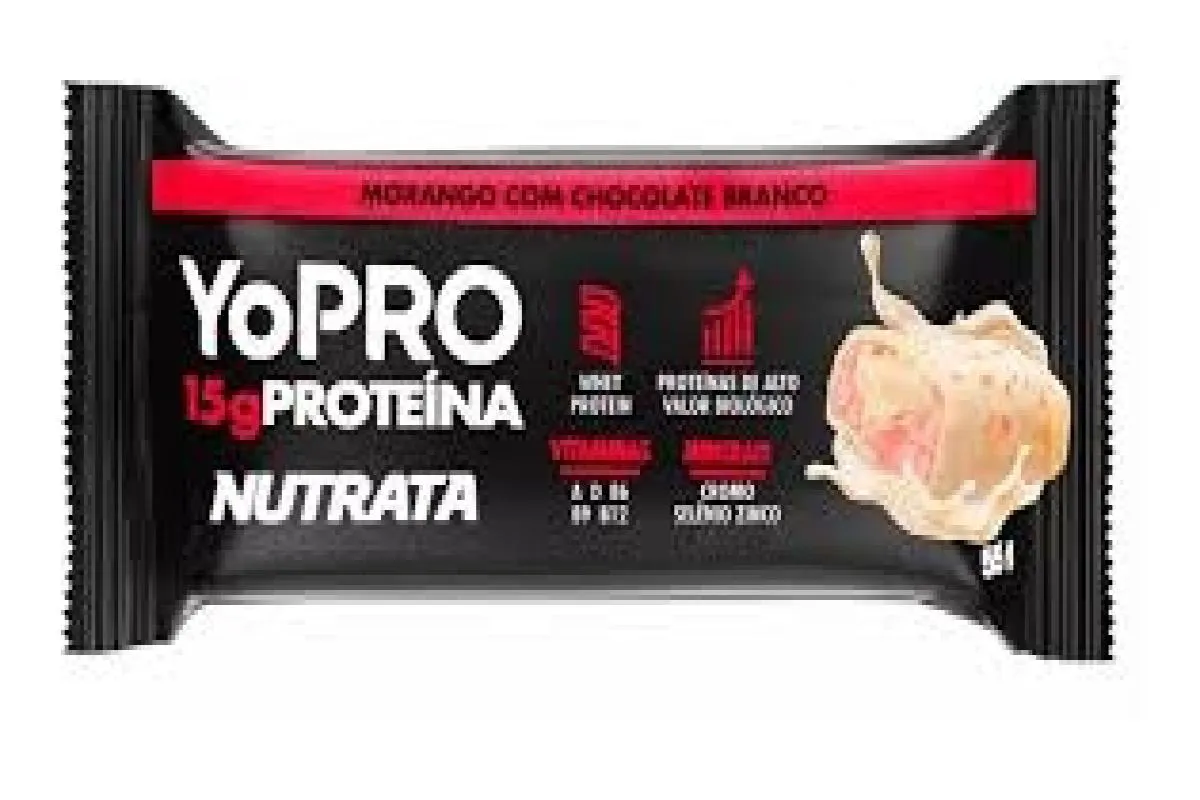 YOPRO BARRA (55G) - SABOR: MORANGO C/ CHOCOLATE BRANCO