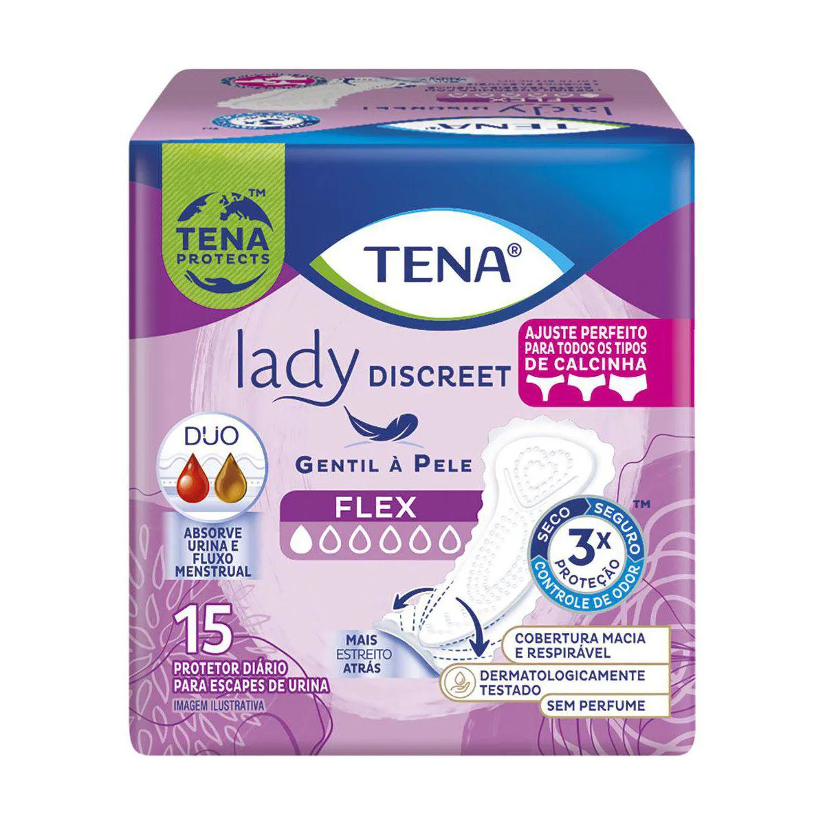 Protetor Diário Tena Lady Discreet Flex Feminino Absorção Leve 15 unidades