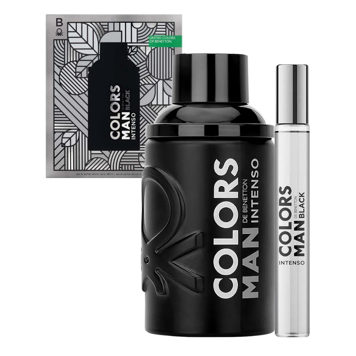 KIT PERFUME MASCULINO COLORS MAN BLACK INTENSE DE BENETTON EAU DE PARFUM 100 ML E TRAVEL SIZE 10ML