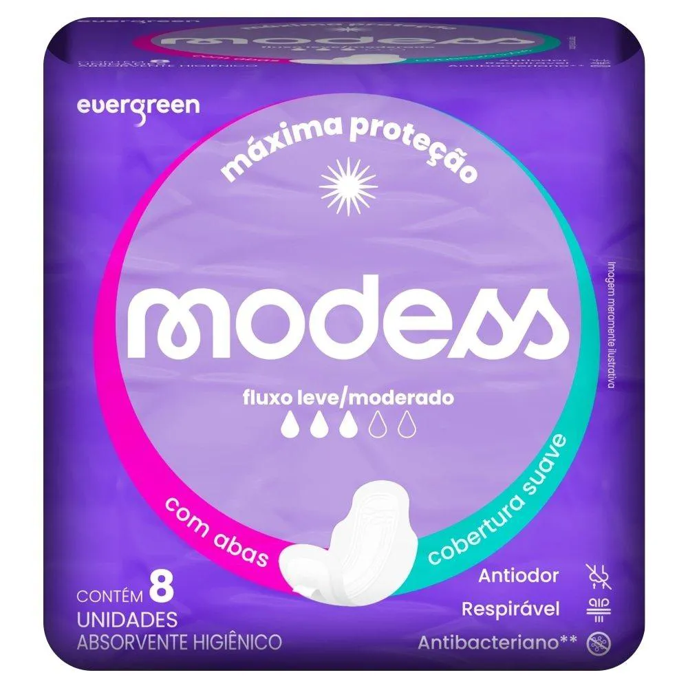 ABSORVENTE MODESS MALHA SUAVE COM ABAS - EMBALAGEM COM 8 UNIDADES