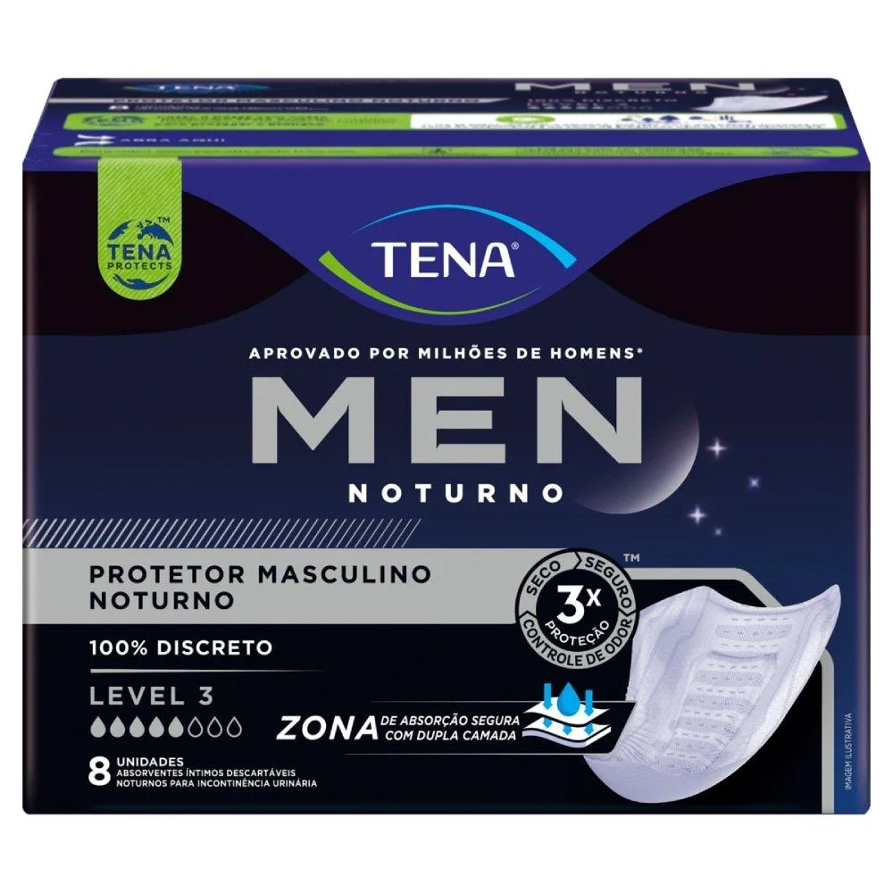 ABSORVENTE TENA MEN NOTURNO - EMBALAGEM COM 8 UNIDADES