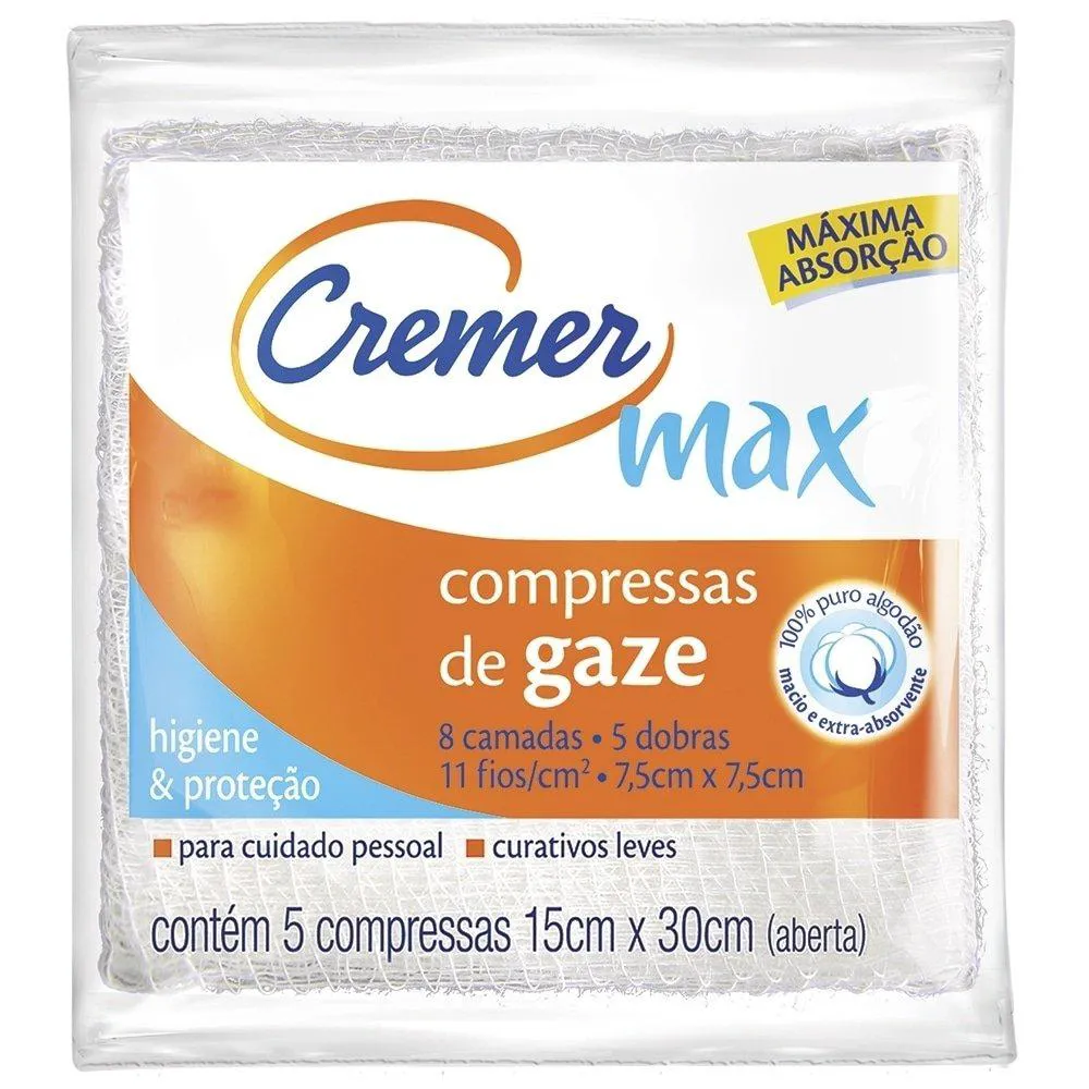 COMPRESSA DE GAZE CREMER 11 FIOS 7,5X7,5CM - 40 EMBALAGENS COM 5 UNIDADES