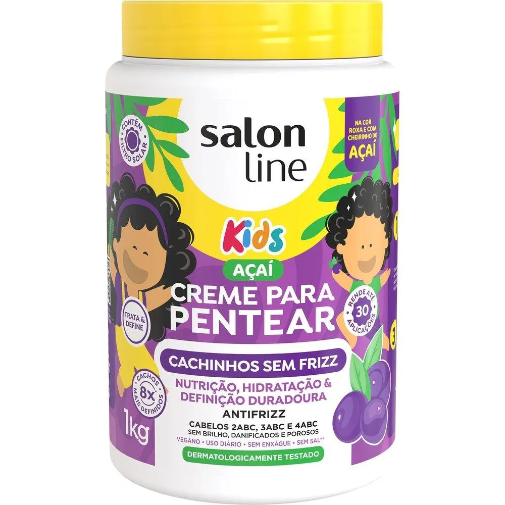 CREME PARA PENTEAR SALON LINE KIDS CACHINHOS SEM FRIZZ AçAí 1KG