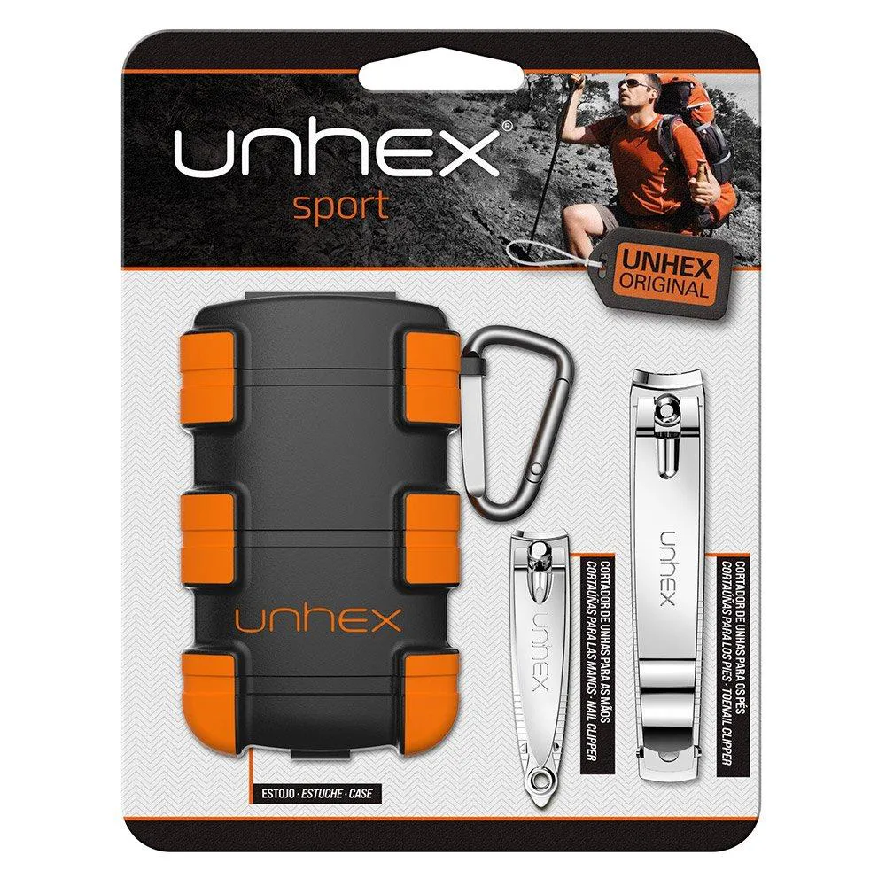 ESTOJO + CORTADOR DE UNHA PARA PéS + CORTADOR DE UNHA PARA MãOS UNHEX PRETO/LARANJA