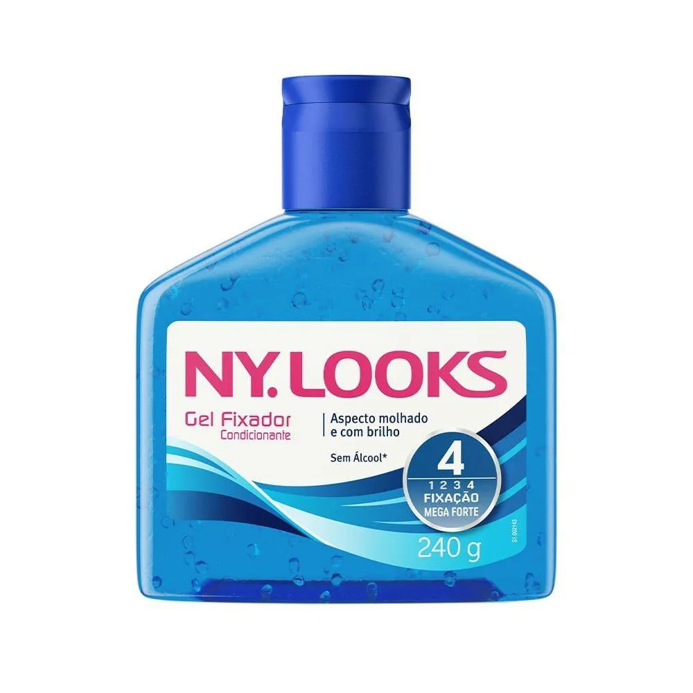 GEL FIXADOR NY LOOKS CONDICIONADOR FLIP TOP MEGA FATOR 4 DE FIXAçãO AZUL 240G