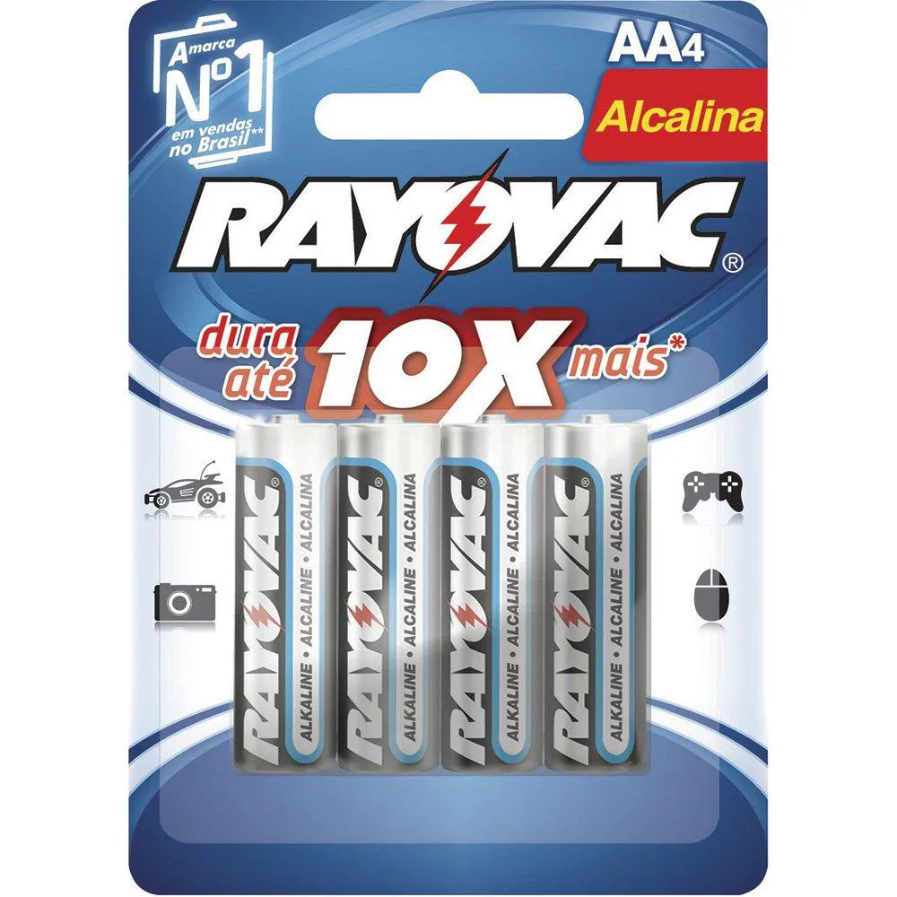 PILHA ALCALINA AA RAYOVAC - EMBALAGEM C/ 4 UNIDADES