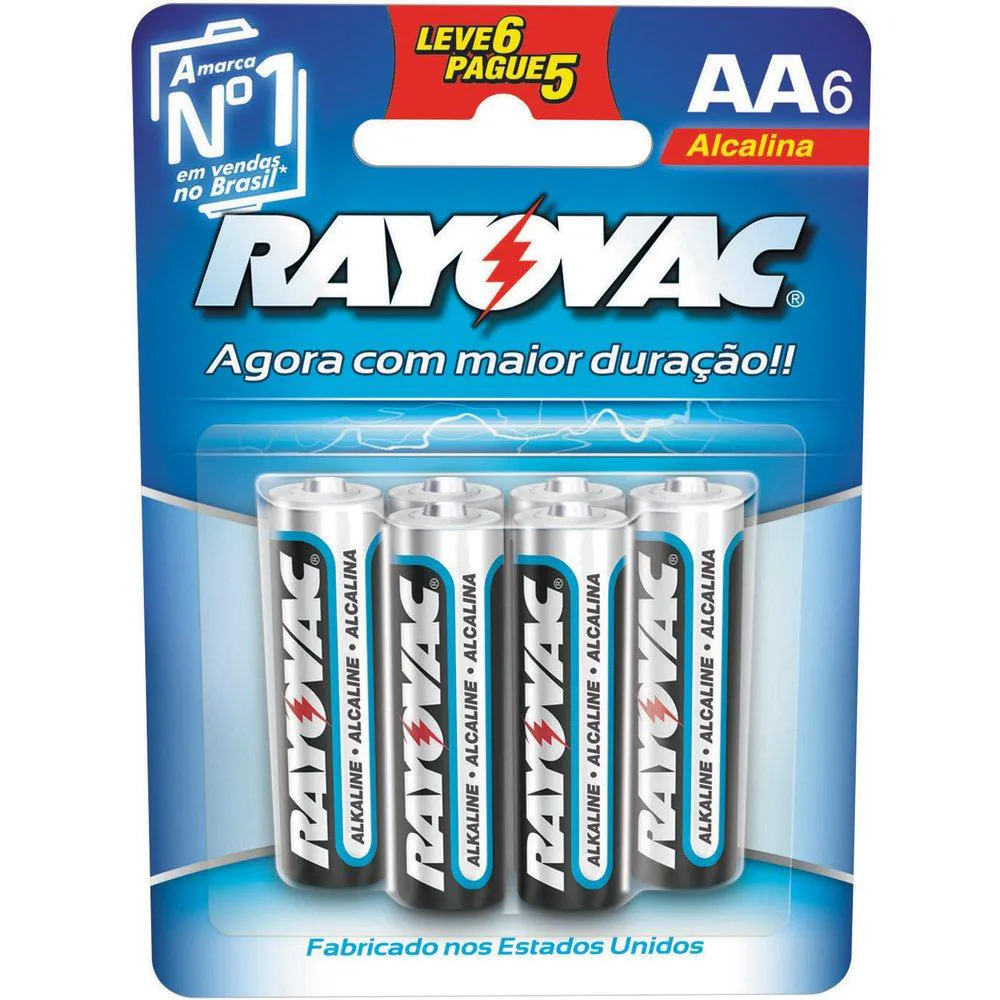 PILHA ALCALINA AA RAYOVAC - EMBALAGEM C/ 6 UNIDADES