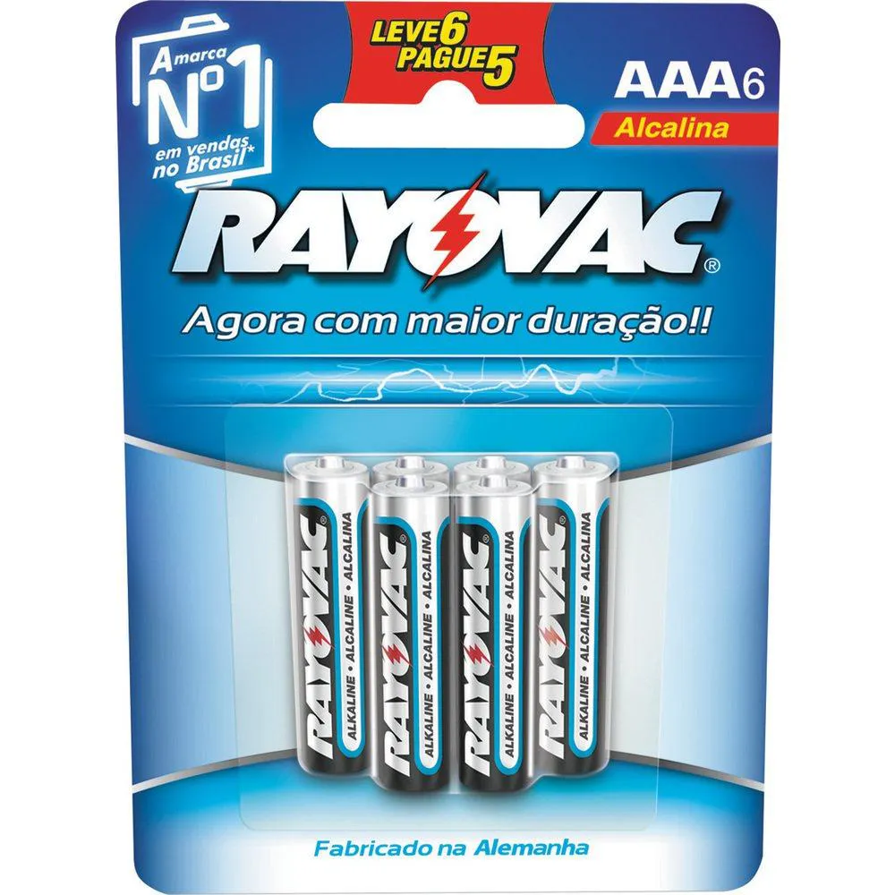 PILHA ALCALINA AAA RAYOVAC - EMBALAGEM C/ 6 UNIDADES