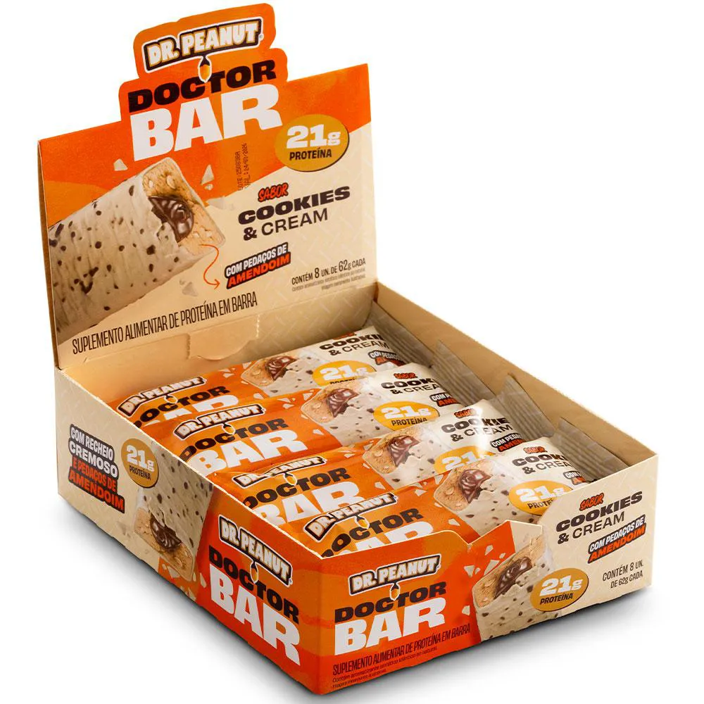 DOCTOR BAR 21G DE PROTEINA - COOKIES E CREAM - (CAIXA 8UN) - DR PEANUT
