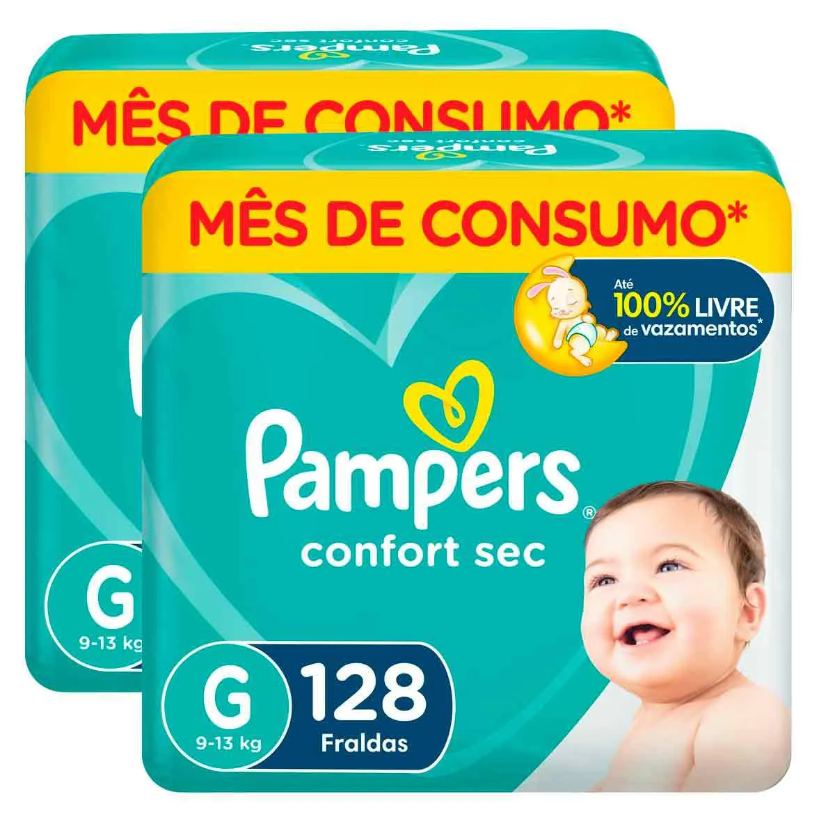 Kit Fralda Pampers Confort Sec G 2 Pacotes com 128 unidades cada