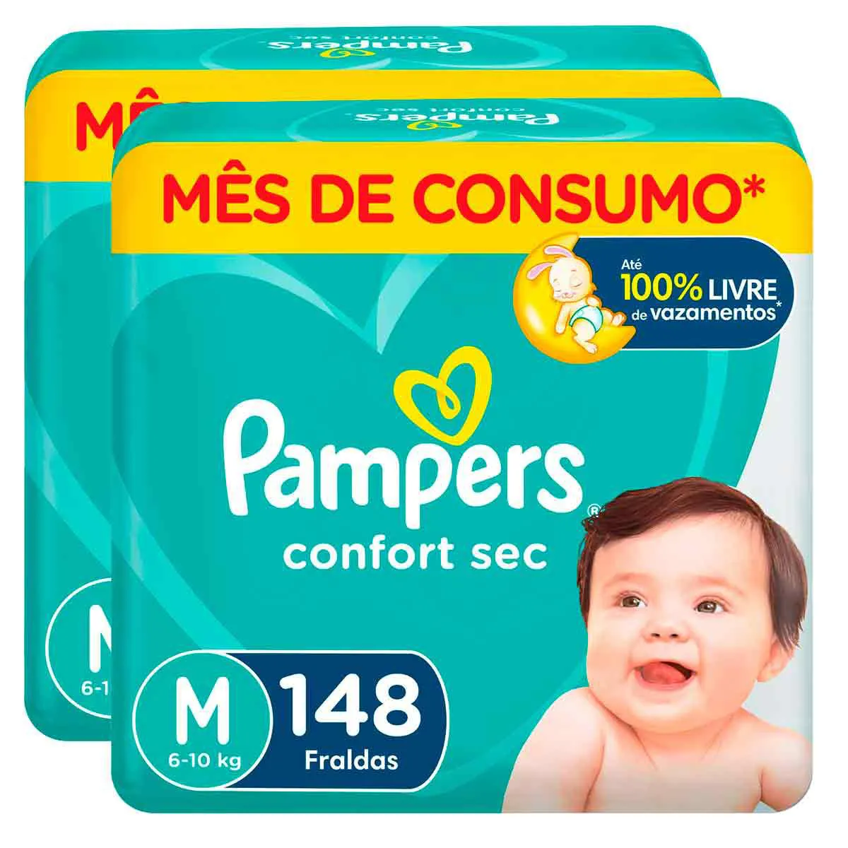 Kit Fralda Pampers Confort Sec M 2 Pacotes com 148 unidades cada