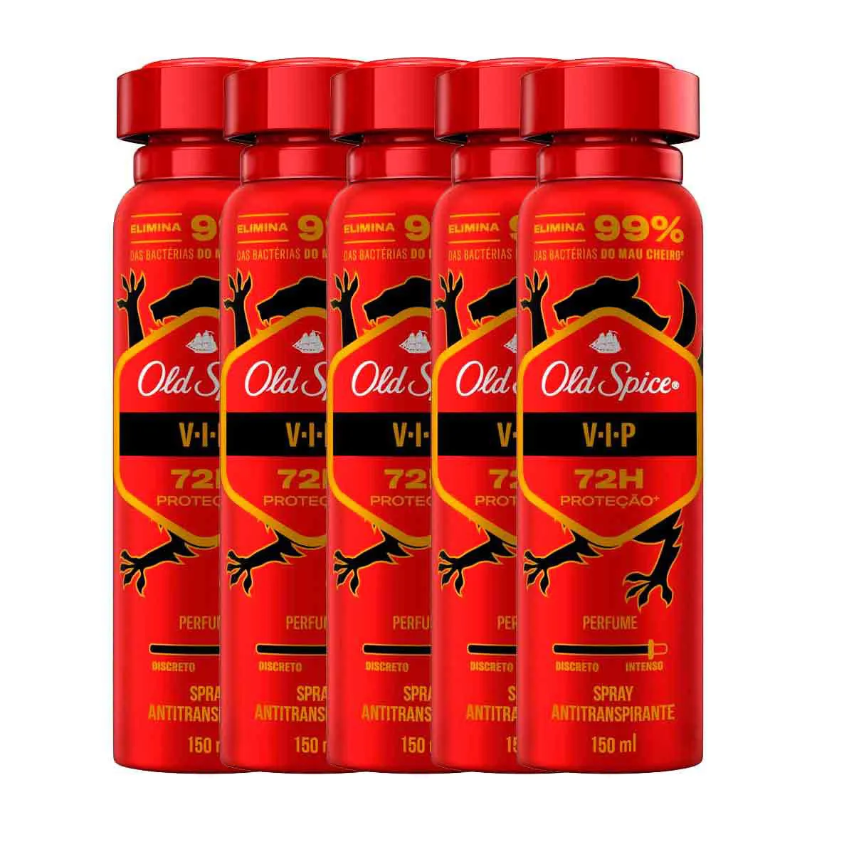 Kit Desodorante Antitranspirante Aerosol Spray Old VIP Masculino 72h 5 unidades de 150ml