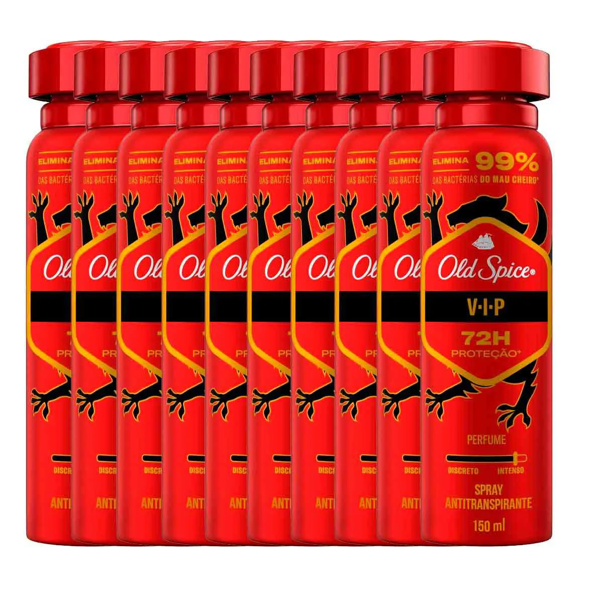 Kit Desodorante Antitranspirante Aerosol Spray Old VIP Masculino 72h 10 unidades de 150ml