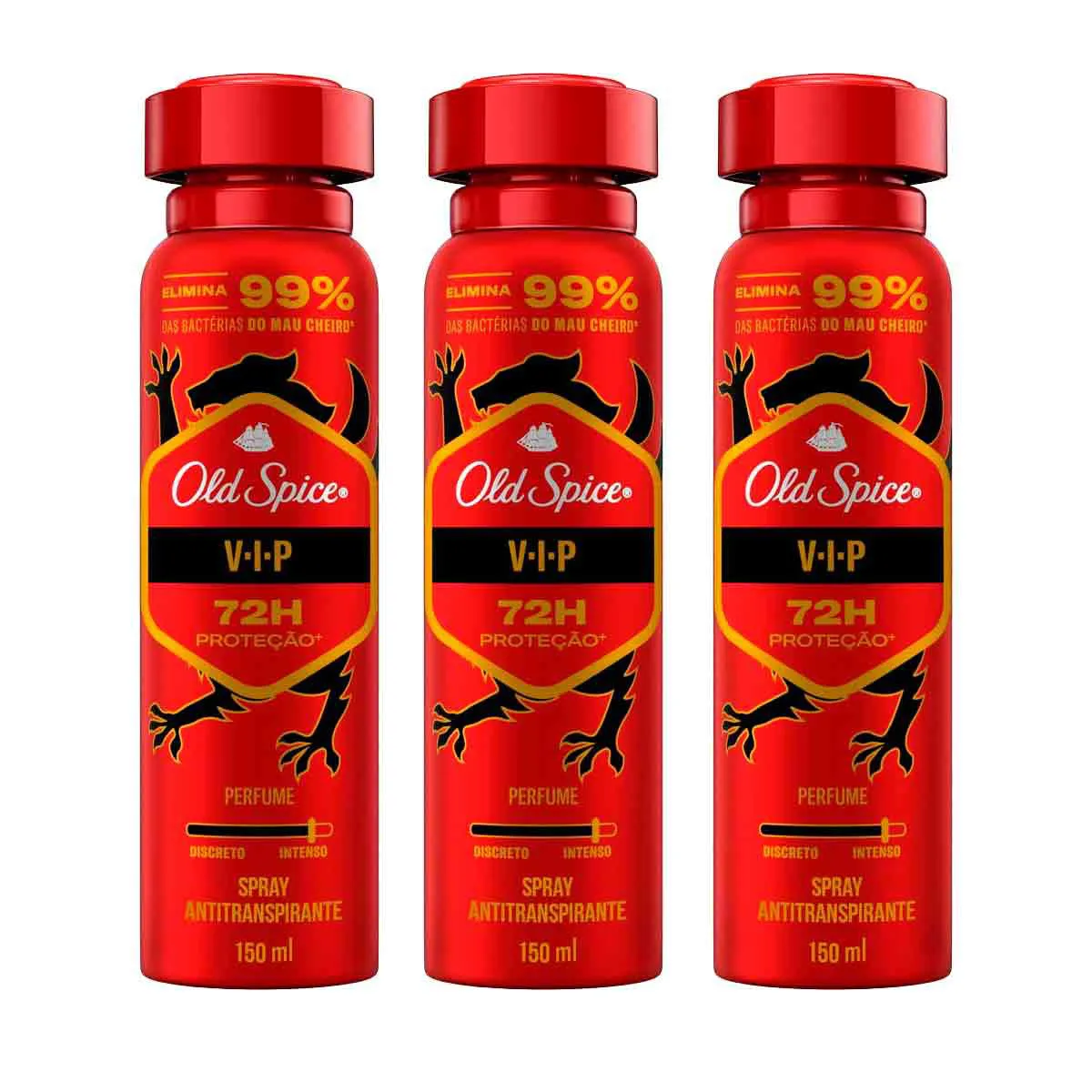 Kit Desodorante Antitranspirante Aerosol Spray Old VIP Masculino 72h 3 unidades de 150ml