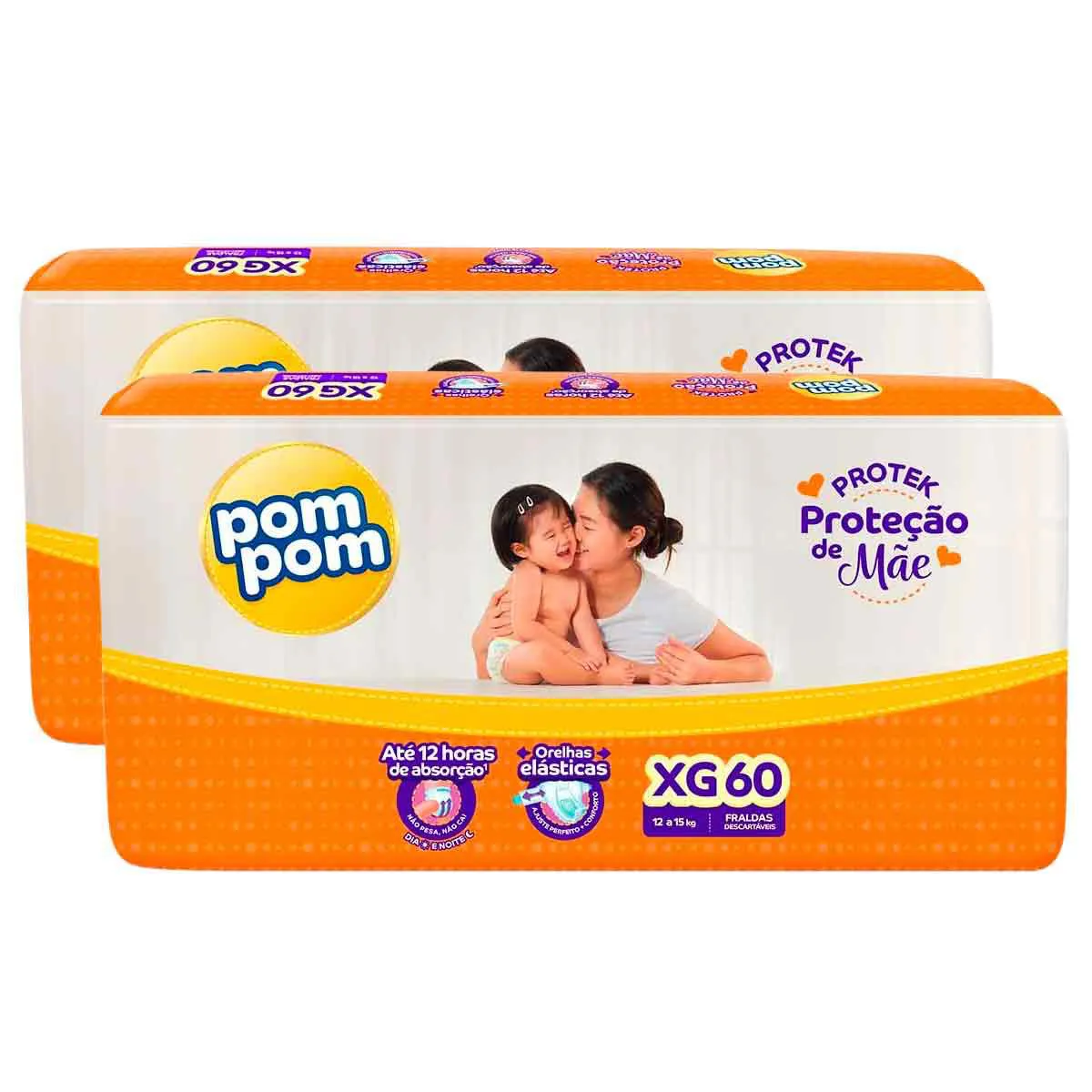 Kit Fralda Pom Pom Protek Proteção de Mãe XG 2 Pacotes com 60 unidades cada