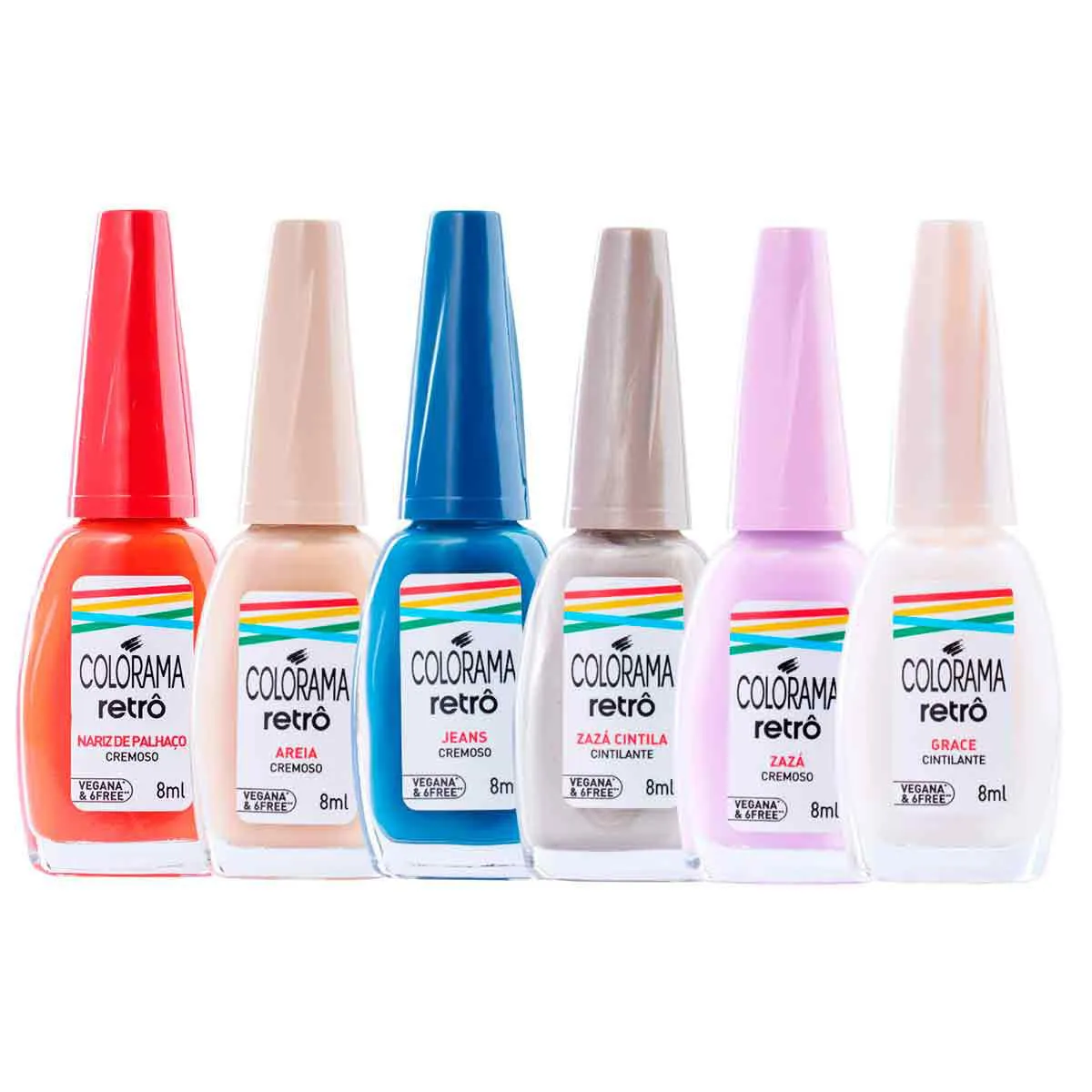 Kit Esmalte Colorama Retrô 8ml 6 unidades com Todas as Cores