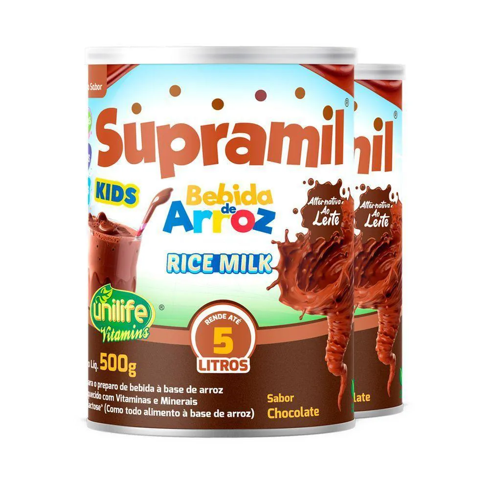 KIT 2 SUPRAMIL BEBIDA DE ARROZ KIDS CHOCOLATE UNILIFE 500G