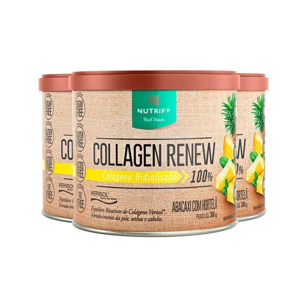 KIT 3 COLLAGEN RENEW COLáGENO HIDROLISADO ABACAXI NUTRIFY 300G