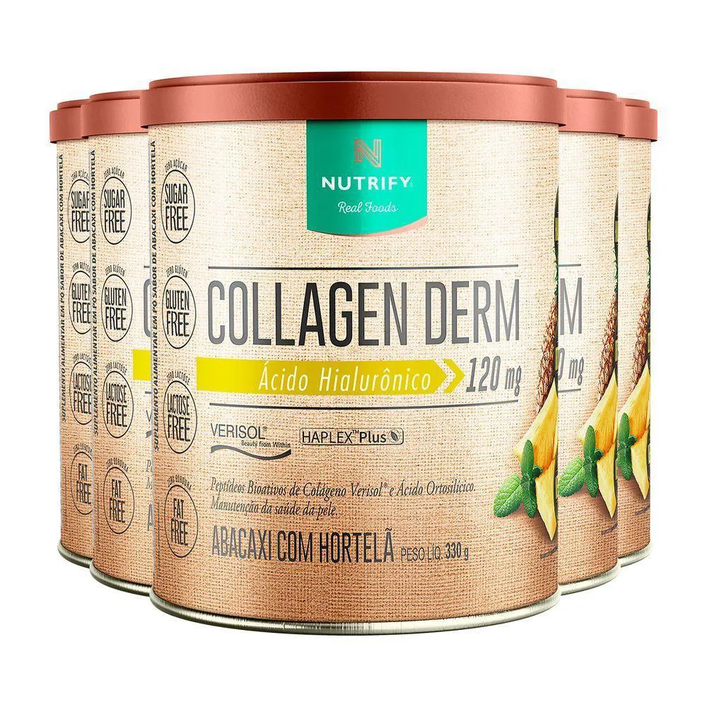 KIT 5 COLLAGEN DERM HIALURôNICO ABACAXI COM HORTELã NUTRIFY 330G