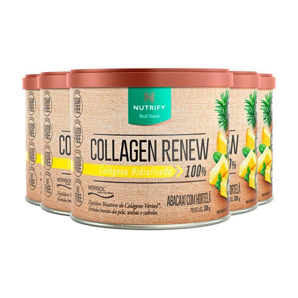 KIT 5 COLLAGEN RENEW COLáGENO HIDROLISADO ABACAXI NUTRIFY 300G