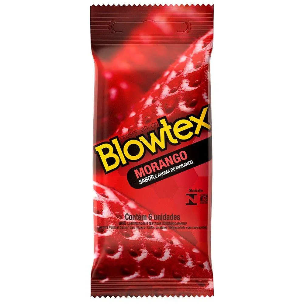 PRESERVATIVO BLOWTEX LUBRIFICADO MORANGO EMBALAGEM COM 6 UNIDADES
