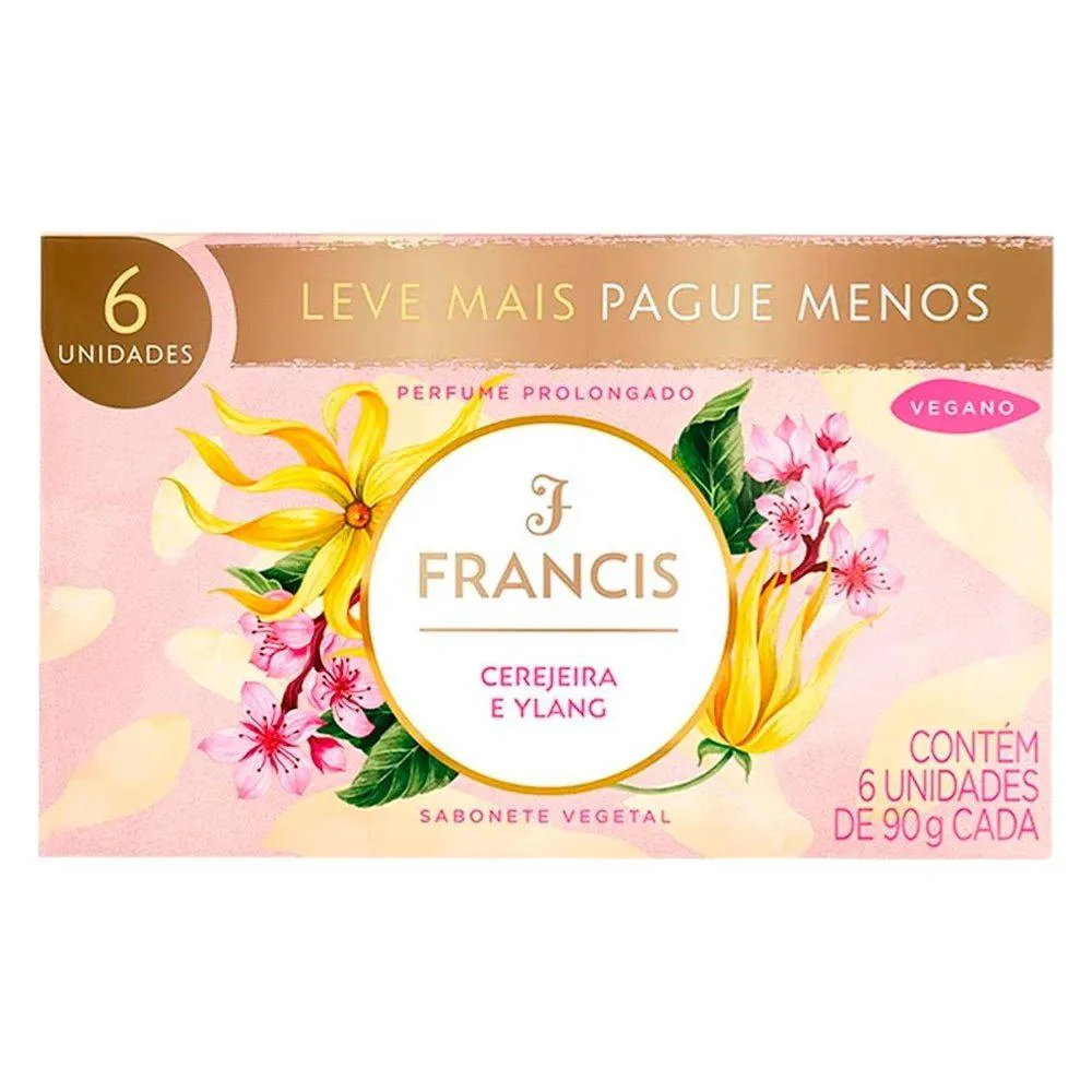 SABONETE FRANCIS LUXO CEREJEIRA E YLANG ROSA 90G - EMBALAGEM C/ 6 UNIDADES