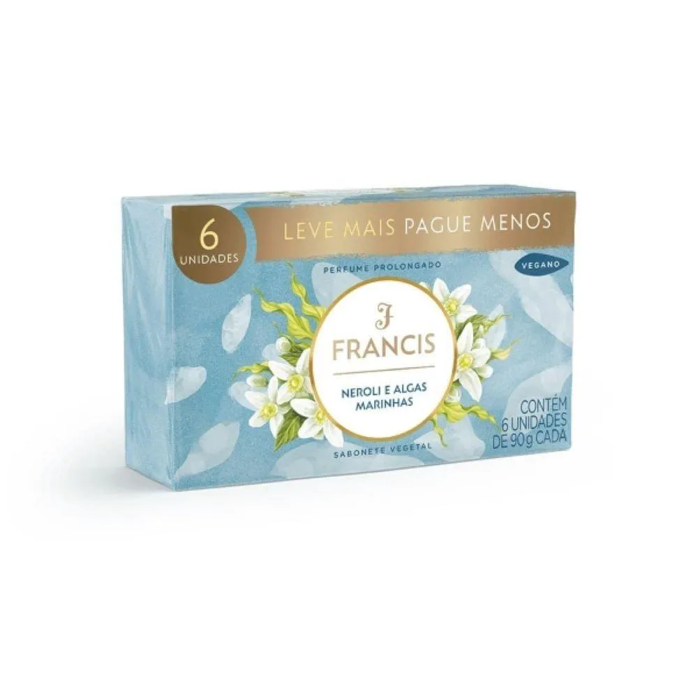 SABONETE FRANCIS LUXO NEROLI E ALGAS MARINHAS 90G - EMBALAGEM C/ 6 UNIDADES