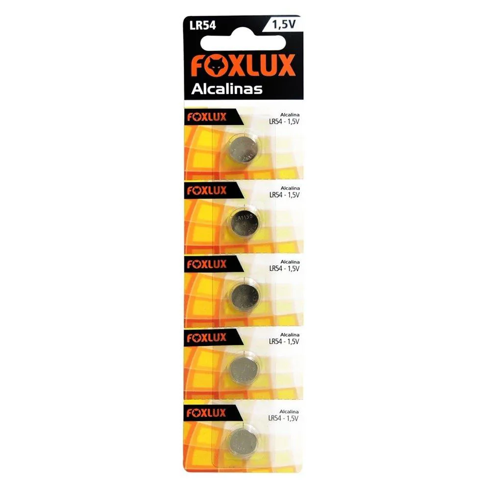 BATERIA FOXLUX ALCALINA 1.5V LR54 BLISTER - EMBALAGEM COM 5 UNIDADES