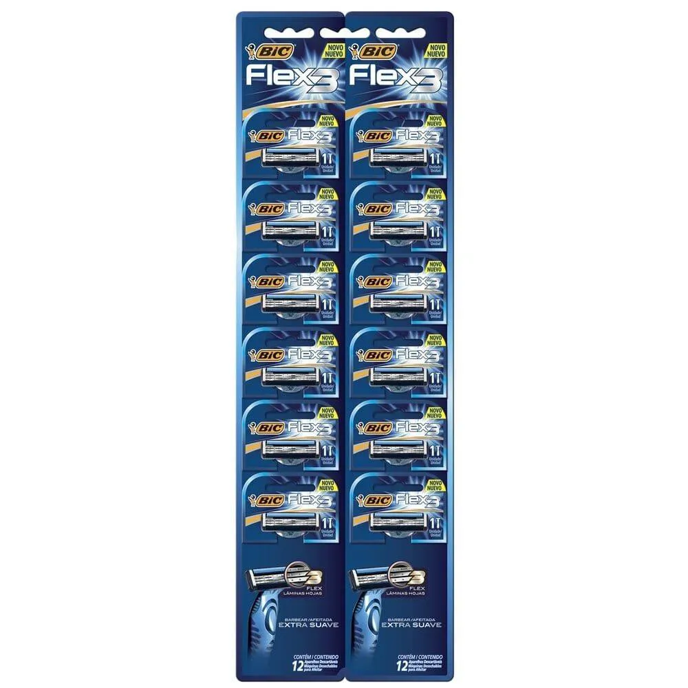 APARELHO BIC FLEX 3 EXTRA SUAVE - EMBALAGEM COM 12 UNIDADES
