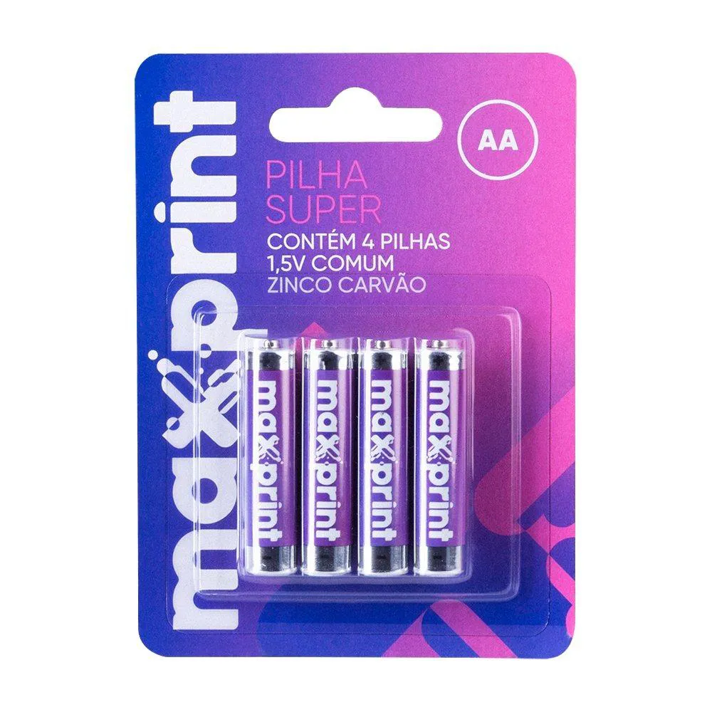 PILHA MAXPRINT COMUM AA - EMBALAGEM COM 4 UNIDADES