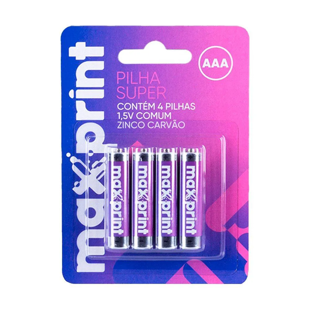 PILHA MAXPRINT COMUM AAA - EMBALAGEM COM 4 UNIDADES