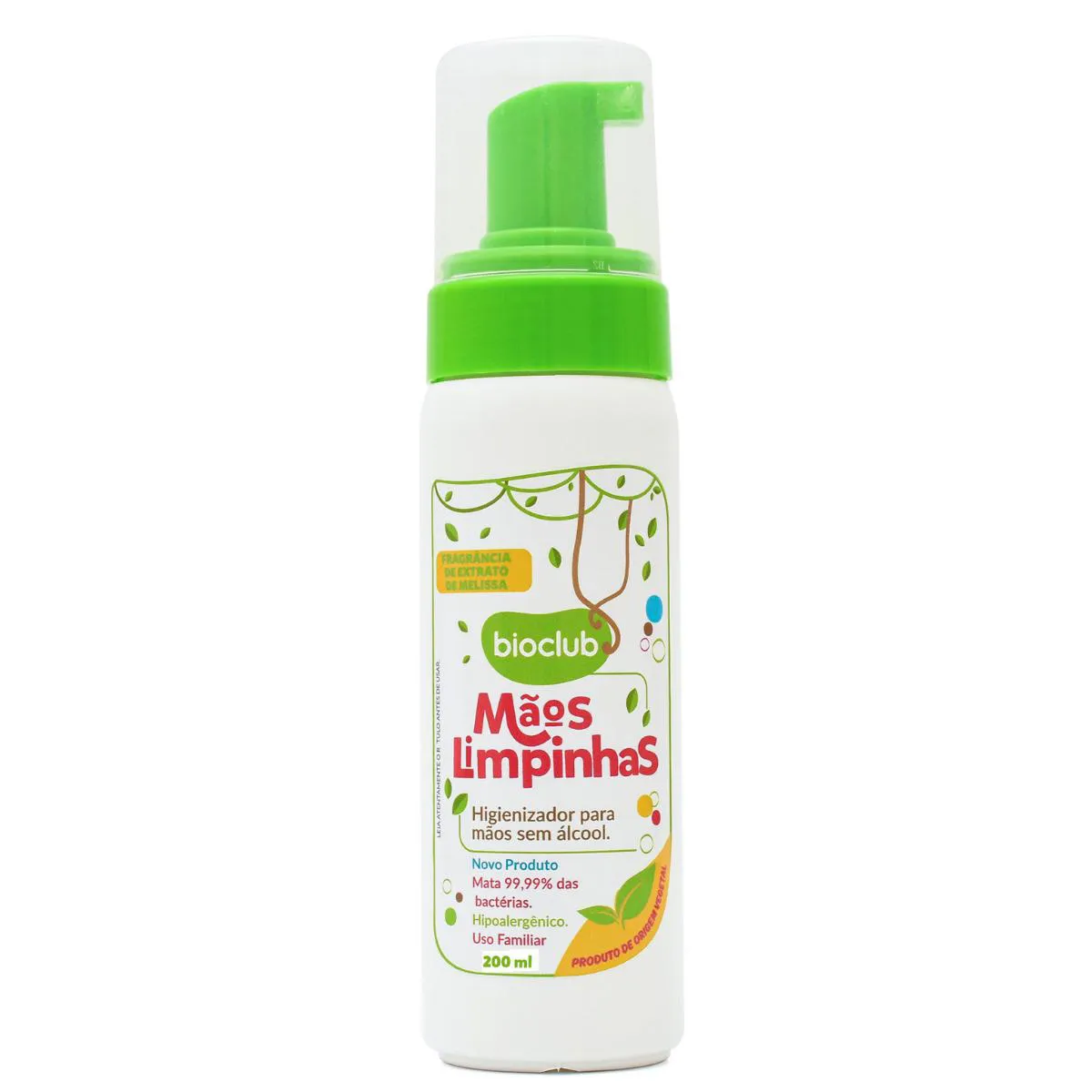 ESPUMA HIGIENIZADOR SEM ÁLCOOL MãOS LIMPINHAS BIOCLUB 200ML