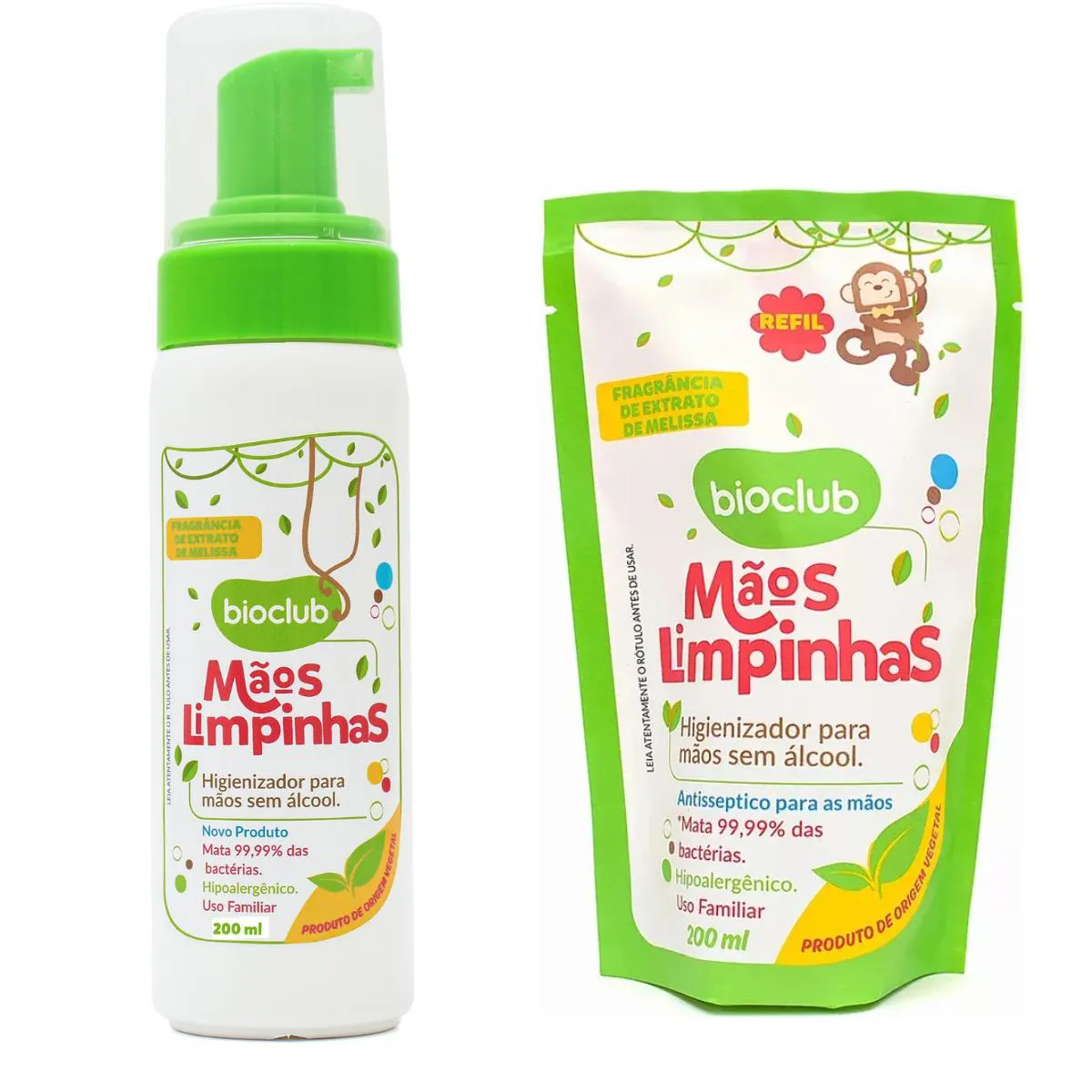 KIT HIGIENIZADOR MãOS LIMPINHAS + REFIL BIOCLUB SEM ALCOOL