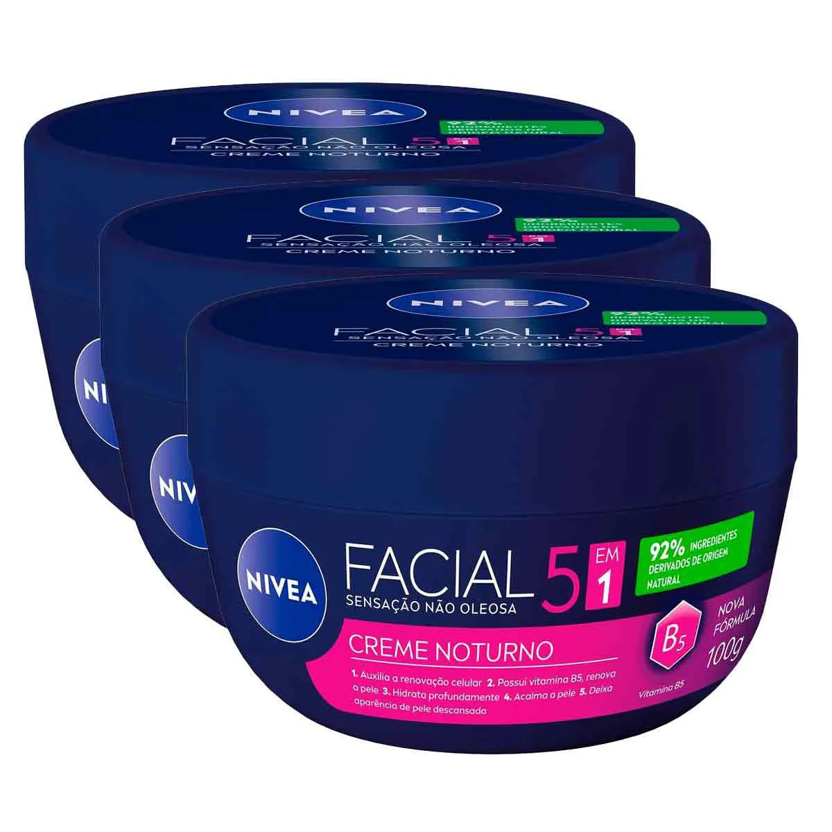 Kit Creme Hidratante Facial Noturno Nivea 3 unidades de 100g