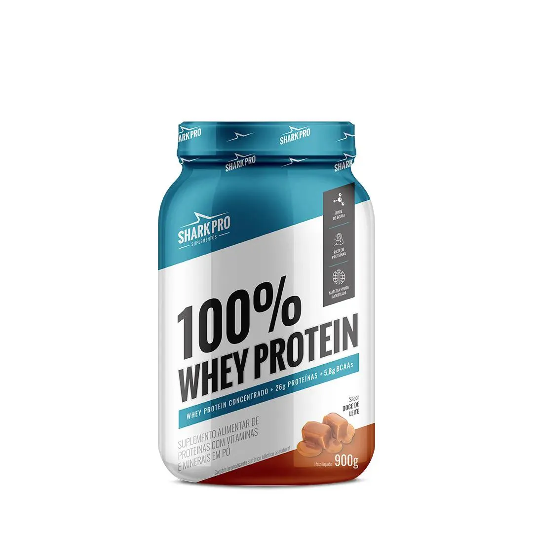 100% WHEY PROTEIN POTE SABOR DOCE DE LEITE 900G SHARK PRO