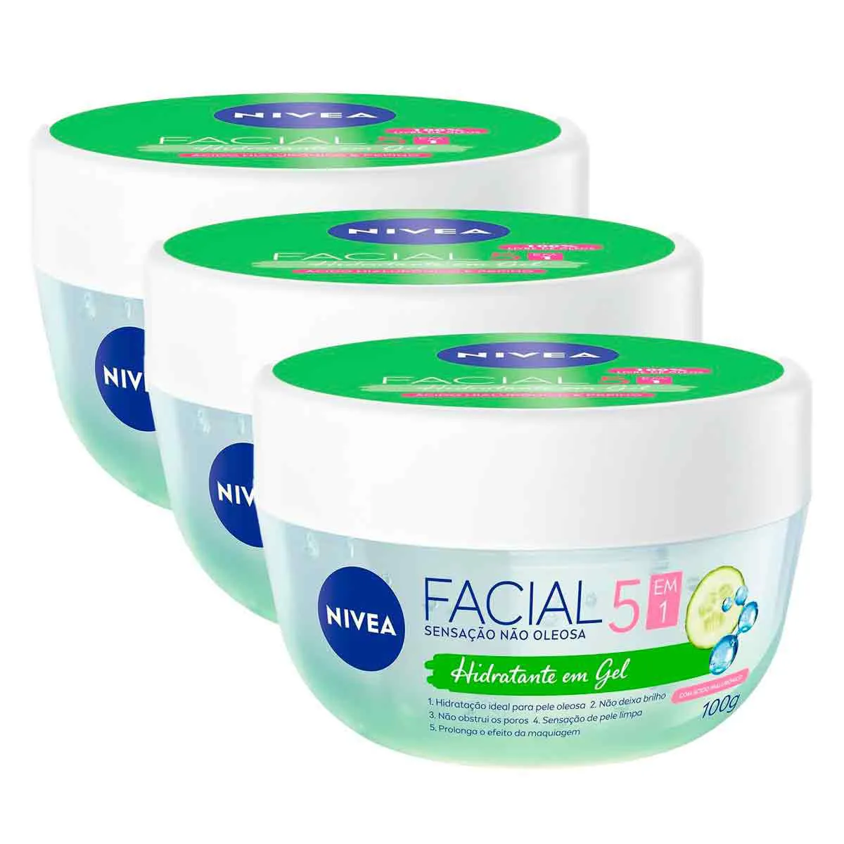 Kit Hidratante Facial em Gel Nivea com Ácido Hialurônico 3 unidades de 100ml