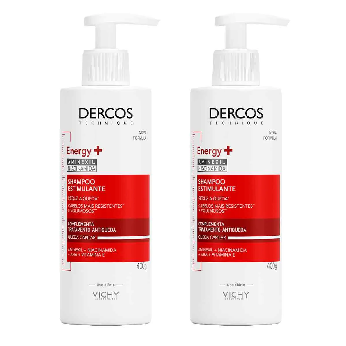 Kit Shampoo Vichy Dercos Energy Estimulante Antiqueda 2 unidades de 400g cada