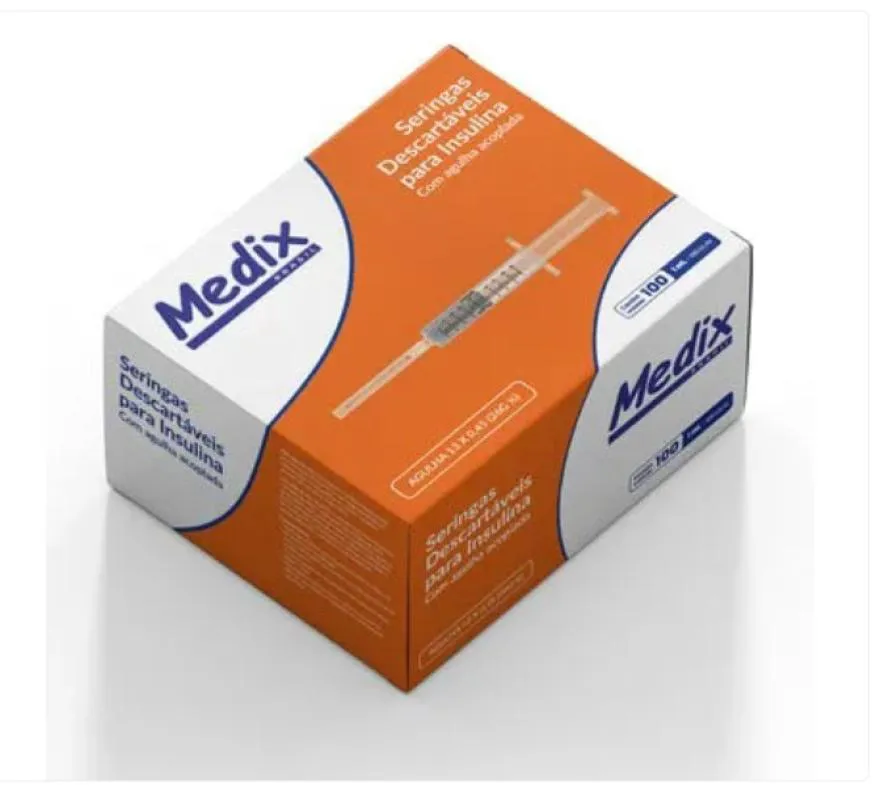SERINGA INSULINA 100UI AGULHA ACOPLADA 26G X1/2 (13X0.45) 100 UN