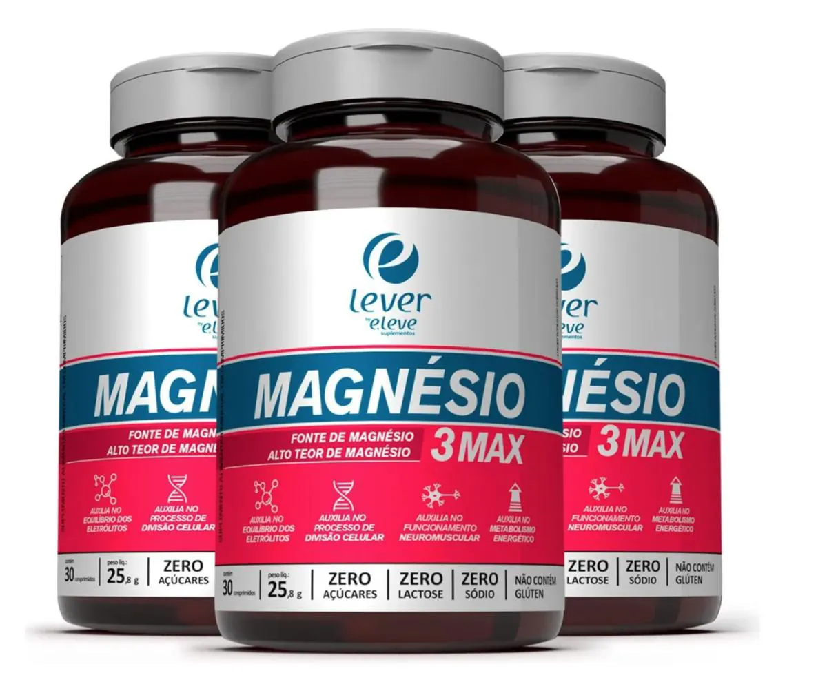 ELEVE MAGNéSIO 3 MAX - FONTE DE MINERAIS KIT C/ 3 UNIDADES