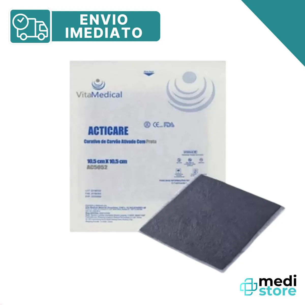 CURATIVO CARVãO ATIVADO COM PRATA 10,5CM X 10,5CM - ENVIO IMEDIATO