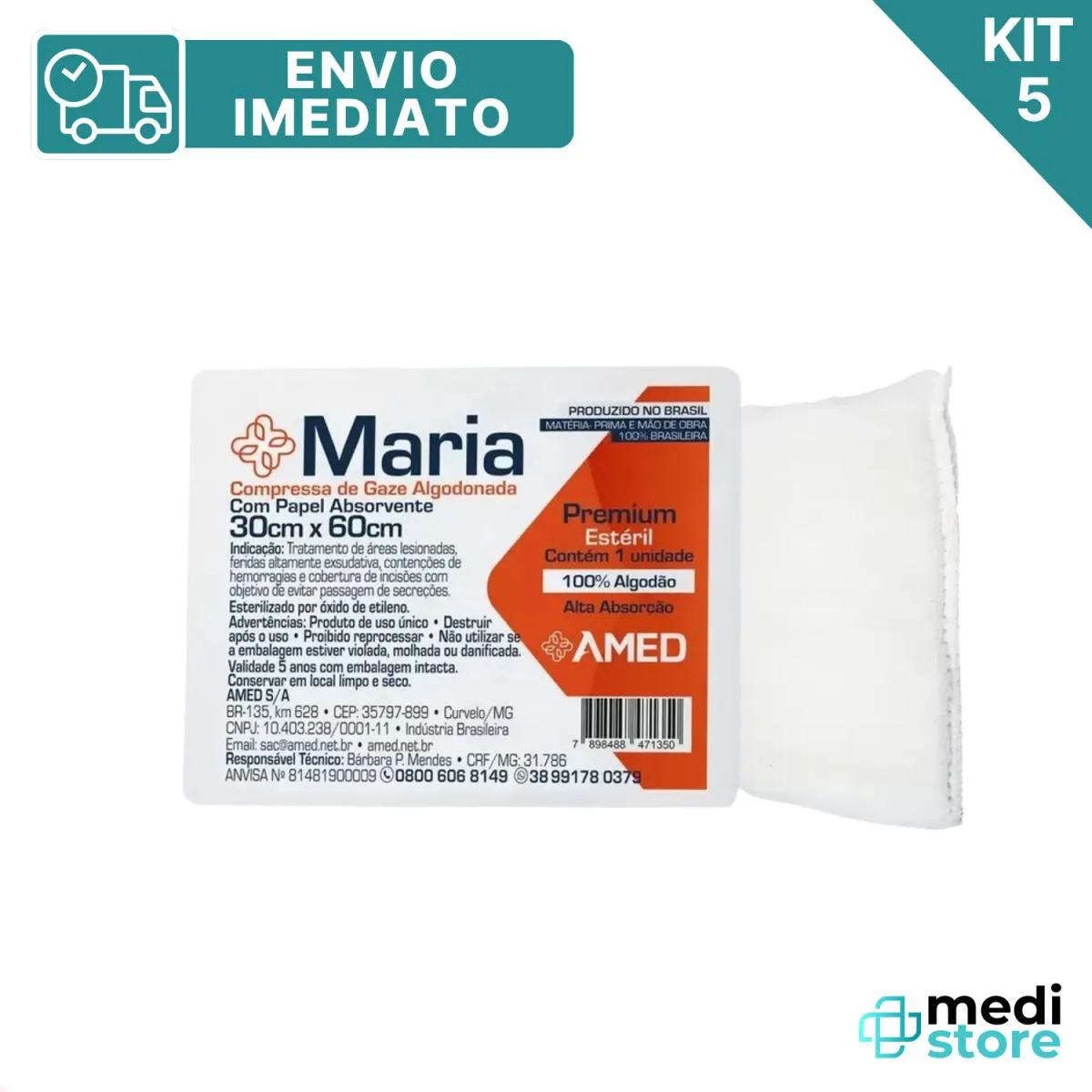 KIT 5 - CURATIVOS CIRúRGICOS ESTERILIZADOS -  30 CM X 60 CM  - ENVIO IMEDIATO