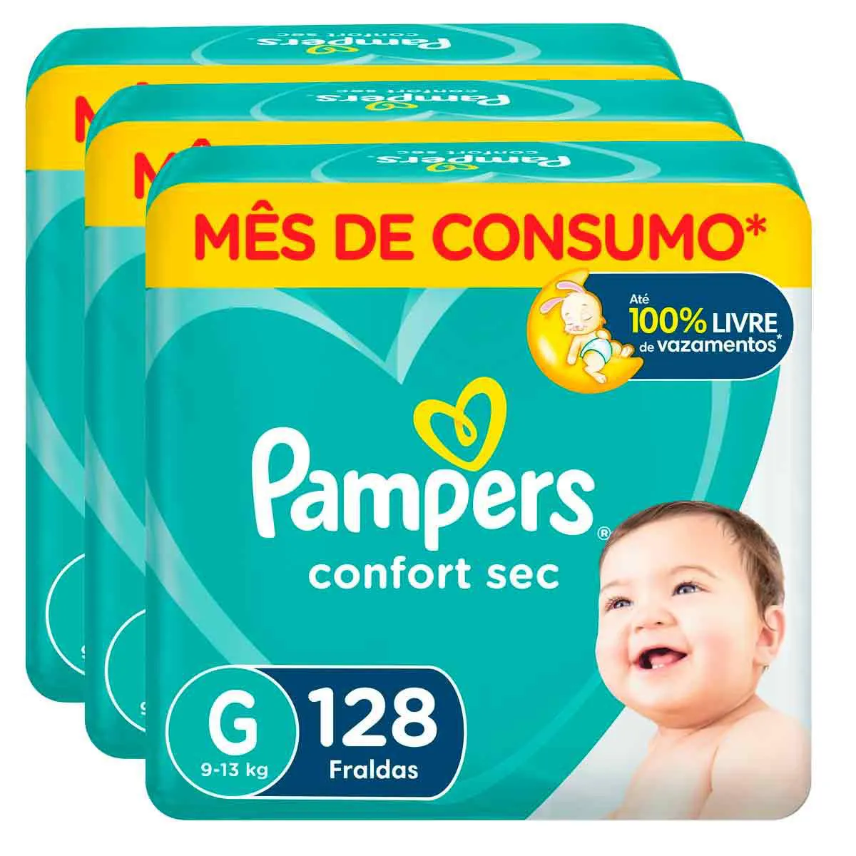 Kit Fralda Pampers Confort Sec G 3 Pacotes com 128 unidades cada