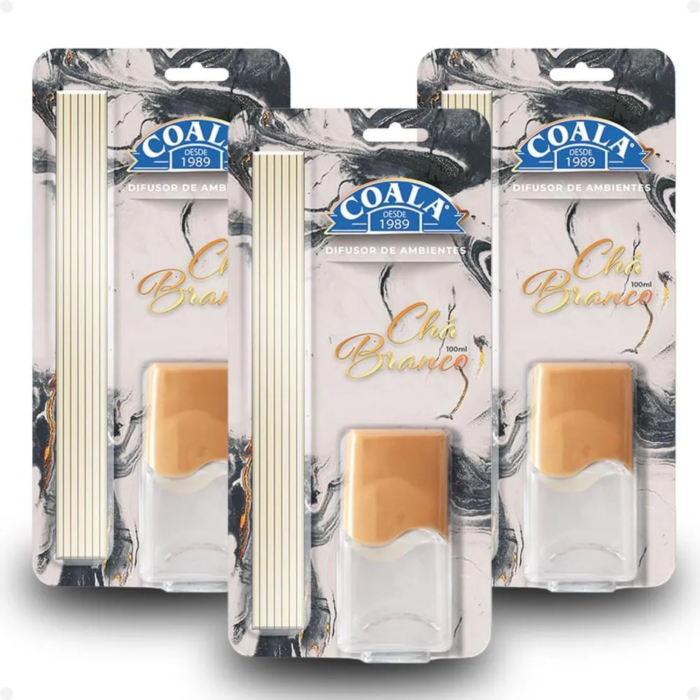 KIT COALA: 3 DIFUSORES DE AROMAS CHá BRANCO 100ML