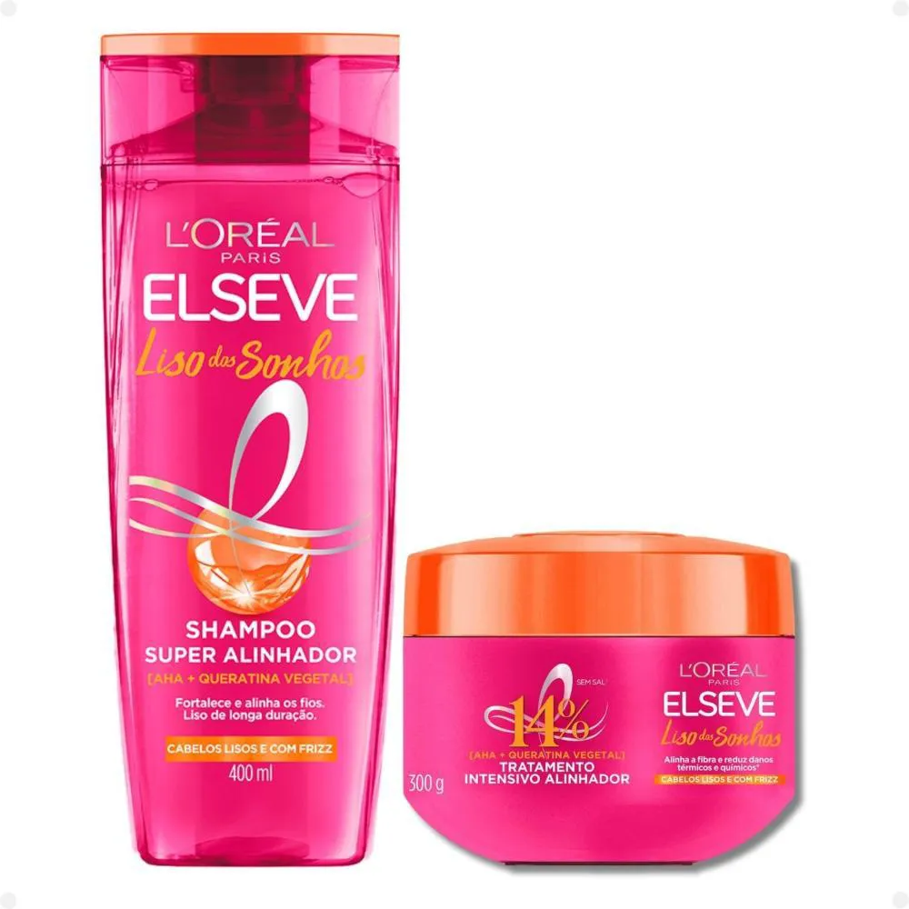 KIT ELSEVE LISO DOS SONHOS: MáSCARA TRATAMENTO 300G + SHAMPOO 400ML