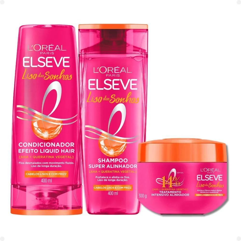 KIT ELSEVE LISO DOS SONHOS: MáSCARA TRATAMENTO 300G + SHAMPOO E CONDICIONADOR 400ML